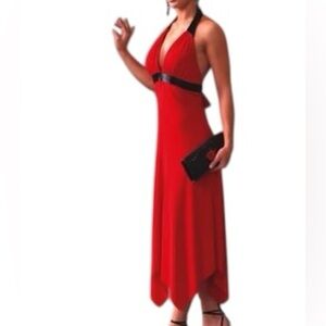 Caché vintage halter neck dress with a black beaded bust and open back